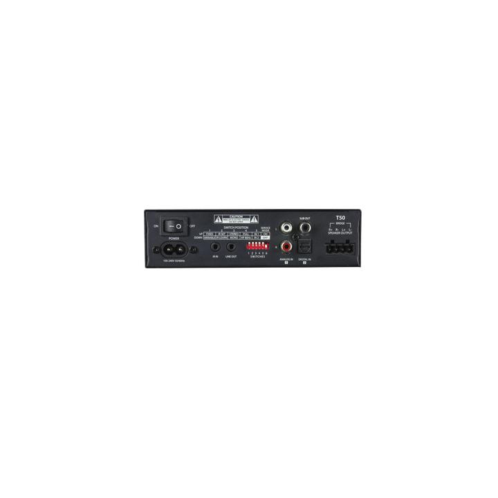 Amp Clase D | 2 Canales 50W | Con Aprendizaje IR | Salida Sub | Estéreo, Bridge, Múltiples Amplificadores | 4-8Ω