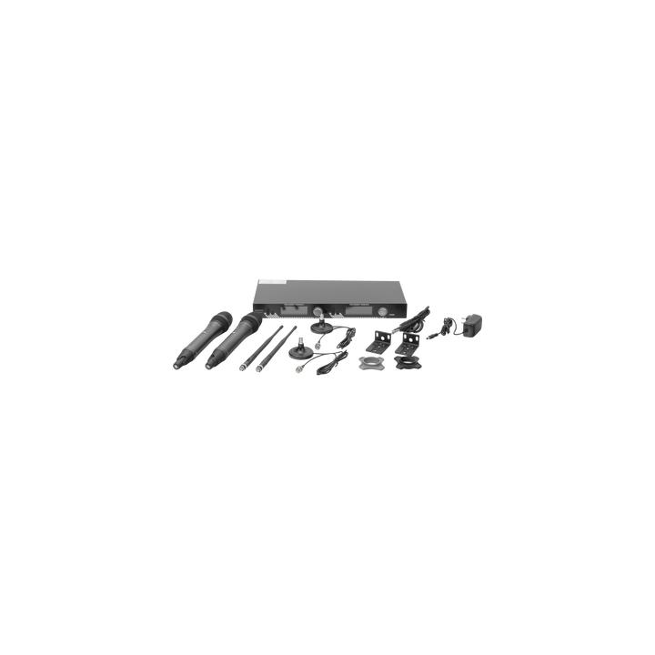 Kit de Microfonía inalámbrico | 2 Micrófonos de mano | Receptor UHF | Pantalla LCD | 200 Canales | Gran cobertura