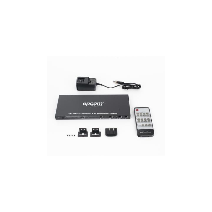 Matricial HDMI | 4x2 | 4K2K@60Hz | HDR | YCbCr 4:4:4 | EDID Auto | Extractor de Audio | Salida de audio análoga y