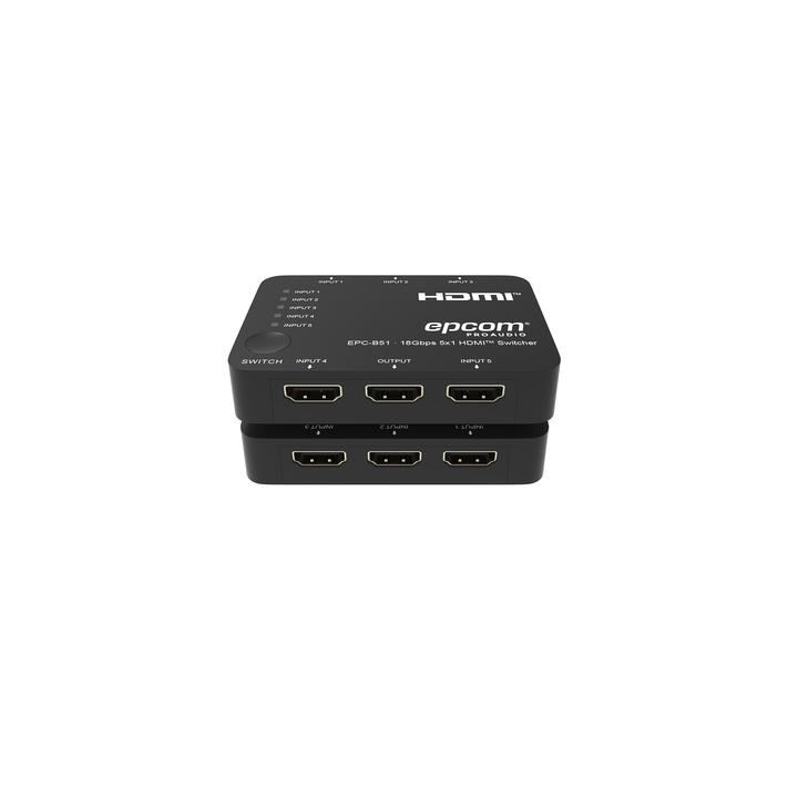Switch HDMI 5x1 | 18Gbps | 4K@60Hz | YCbCr 4:4:4 | HDR, Dolby Vision y HLG | Soporte 3D | Conmutación Automática y