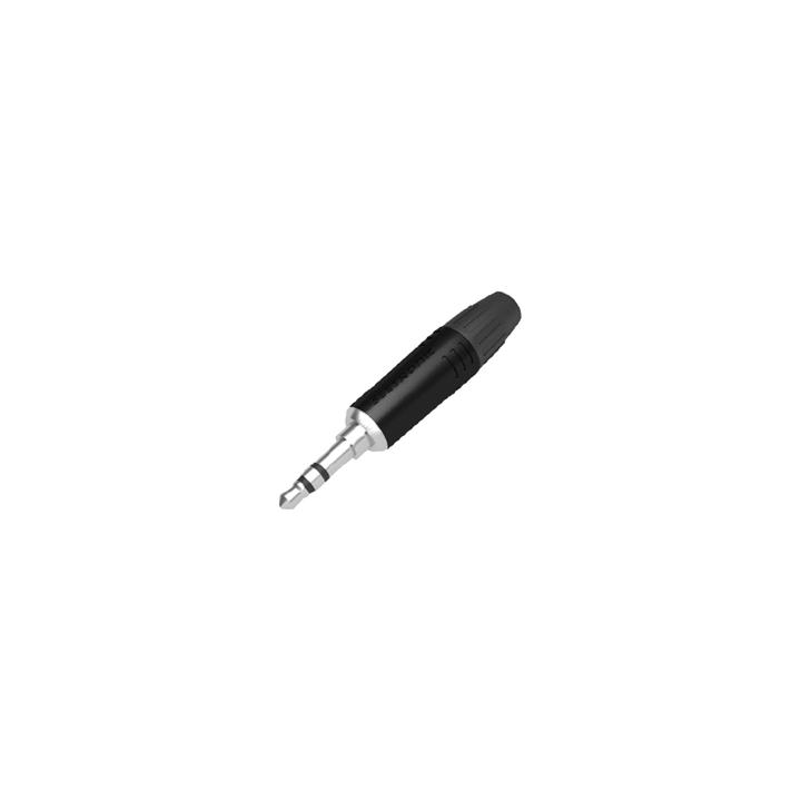 Conector delgado estereo de 3.5 mm, carcasa cromada negra, contacto niquelado, cable OD 2-4,5 mm
