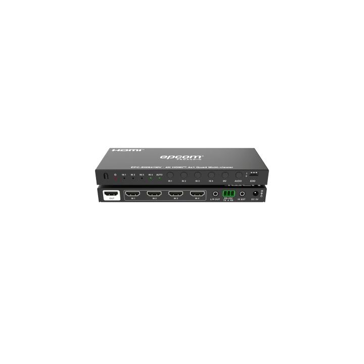 Multivisor HDMI 4x1 | 4K@30Hz | Vista Cuádruple | Cambio Automático/Manual | Control IR