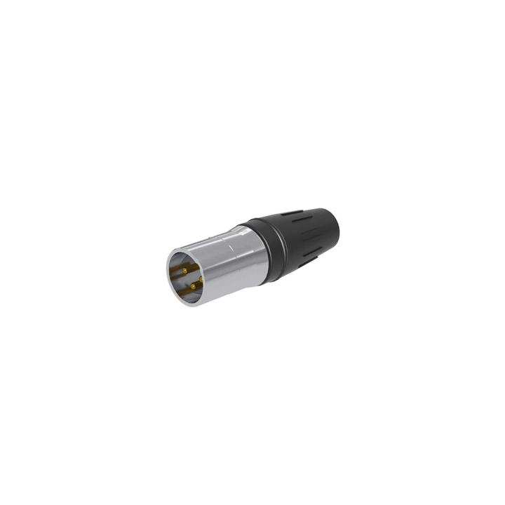 CONECTOR MACHO XLR DE 3 NÚCLEOS CON CARCASA DE ACERO INOXIDABLE Y CONTACTOS CHAPADOS EN ORO