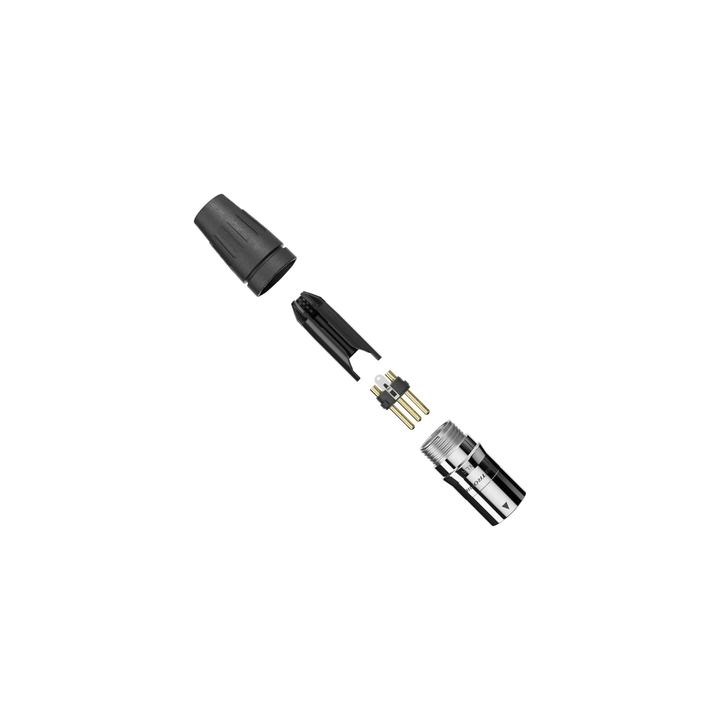 CONECTOR MACHO XLR DE 3 NÚCLEOS CON CARCASA DE ACERO INOXIDABLE Y CONTACTOS CHAPADOS EN ORO