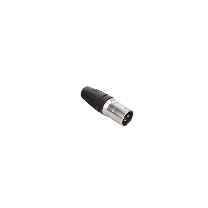 CONECTOR MACHO XLR DE 3 NÚCLEOS CON CARCASA DE ACERO INOXIDABLE Y CONTACTOS CHAPADOS EN ORO