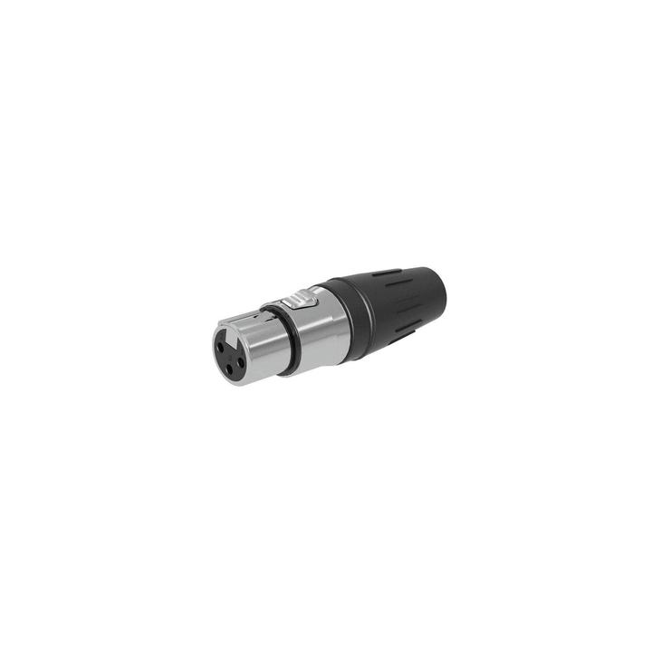 Conector hembra XLR de 3 núcleos con carcasa de acero inoxidable y contactos chapados en oro