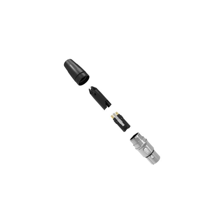 Conector hembra XLR de 3 núcleos con carcasa de acero inoxidable y contactos chapados en oro