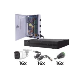 KIT TurboHD 1080p / DVR 16 Canales / 16 Cámaras Bala Policarbonato con Microfono (exterior 2.8 mm) / Transceptores /