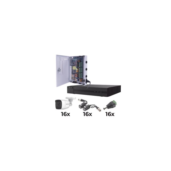 KIT TurboHD 1080p / DVR 16 Canales / 16 Cámaras Bala Policarbonato con Microfono (exterior 2.8 mm) / Transceptores /