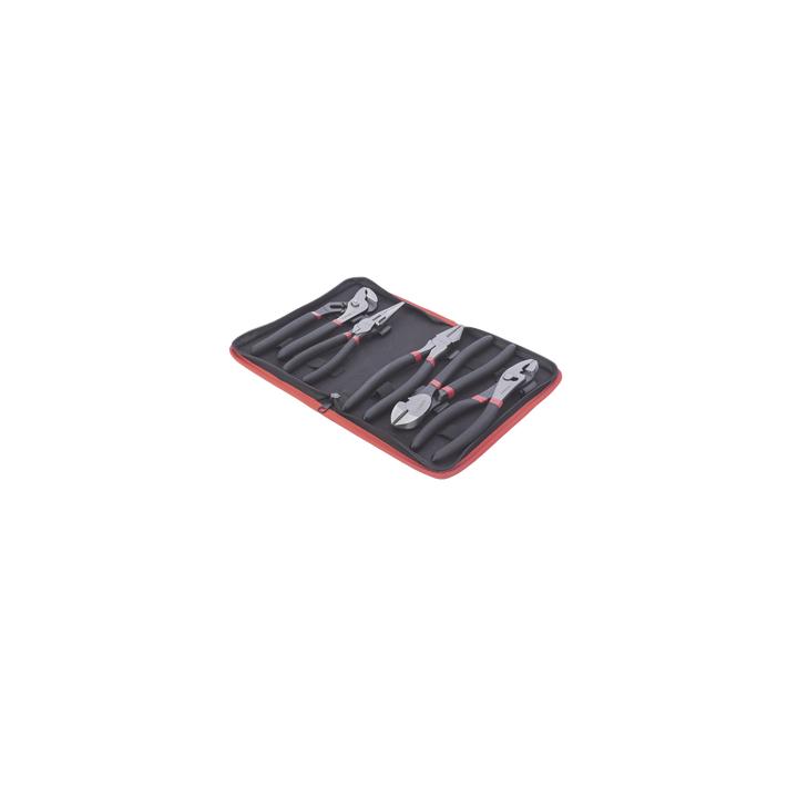 Juego de 5 Pinzas de 8" con Estuche. Incluye: P. Mecánica, P. para Tubo, P. Eléctrica, P. Corte, Nariz Larga.