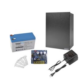 Kit con fuente PLB3 con salida de 12 Vcc a 4 Amper, incluye transformador y batería de 12 V a 7 Amper