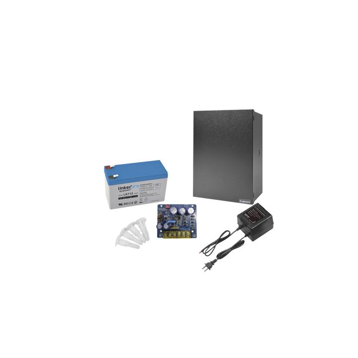 Kit con fuente PLB3 con salida de 12 Vcc a 4 Amper, incluye transformador y batería de 12 V a 7 Amper