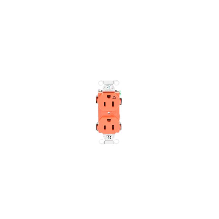 Contacto Dúplex Conexión a Tierra Aislada/ 15A 125V/ 2 polos 3 Hilos/ Nema 5-15R /Grado Comercial/ Color Naranja.