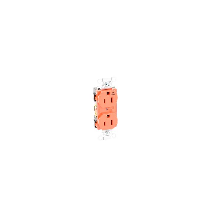 Contacto Dúplex Conexión a Tierra Aislada/ 15A 125V/ 2 polos 3 Hilos/ Nema 5-15R /Grado Comercial/ Color Naranja.