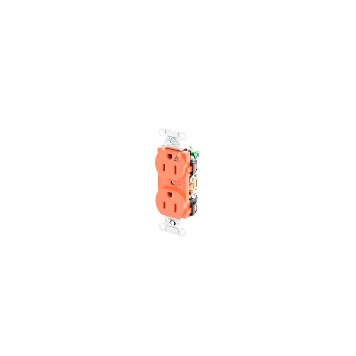 Contacto Dúplex Conexión a Tierra Aislada/ 15A 125V/ 2 polos 3 Hilos/ Nema 5-15R /Grado Comercial/ Color Naranja.