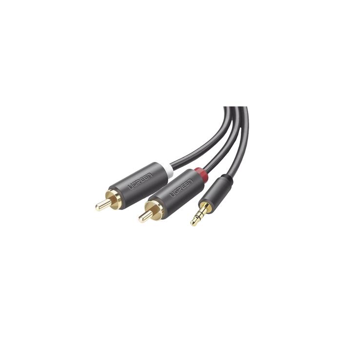 Cable Adaptador de 3.5mm Macho a 2 RCA Macho / 5 Metros (16.40 Pies) / Color Gris / Blindaje Múltiple / ABS / Alta