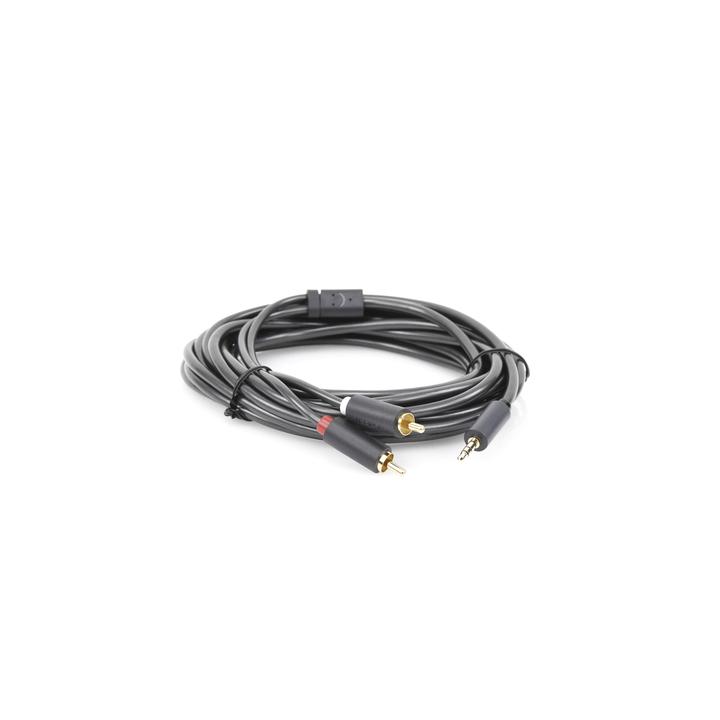 Cable Adaptador de 3.5mm Macho a 2 RCA Macho / 5 Metros (16.40 Pies) / Color Gris / Blindaje Múltiple / ABS / Alta