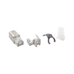 Plug RJ45 Cat6A Blindado, Terminación en Campo, Compatible con Todas las Categorías, con Clip Protector de Seguro