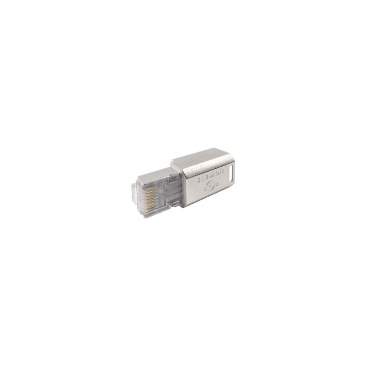Plug RJ45 Cat6A Blindado, Terminación en Campo, Compatible con Todas las Categorías, con Clip Protector de Seguro