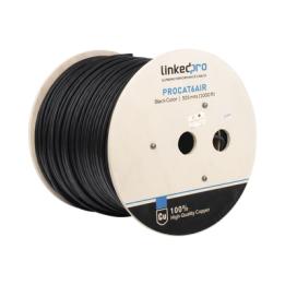 Bobina de Cable FTP con Mensajero de Acero de 305 Metros (1000 Pies) Cat6+ Calibre 23, Color Negro, para Aplicaciones