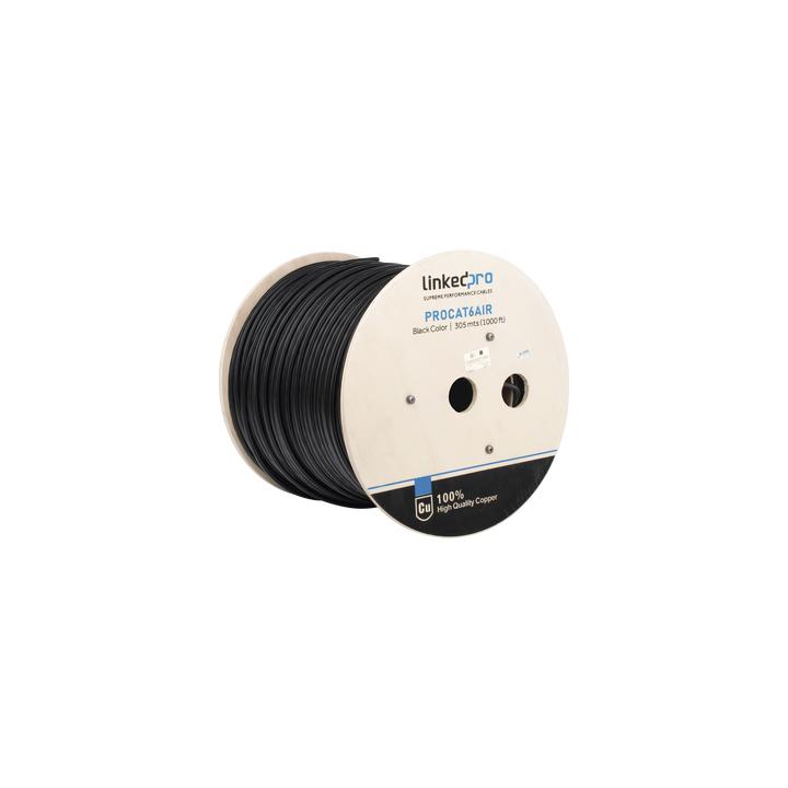 Bobina de Cable FTP con Mensajero de Acero de 305 Metros (1000 Pies) Cat6+ Calibre 23, Color Negro, para Aplicaciones