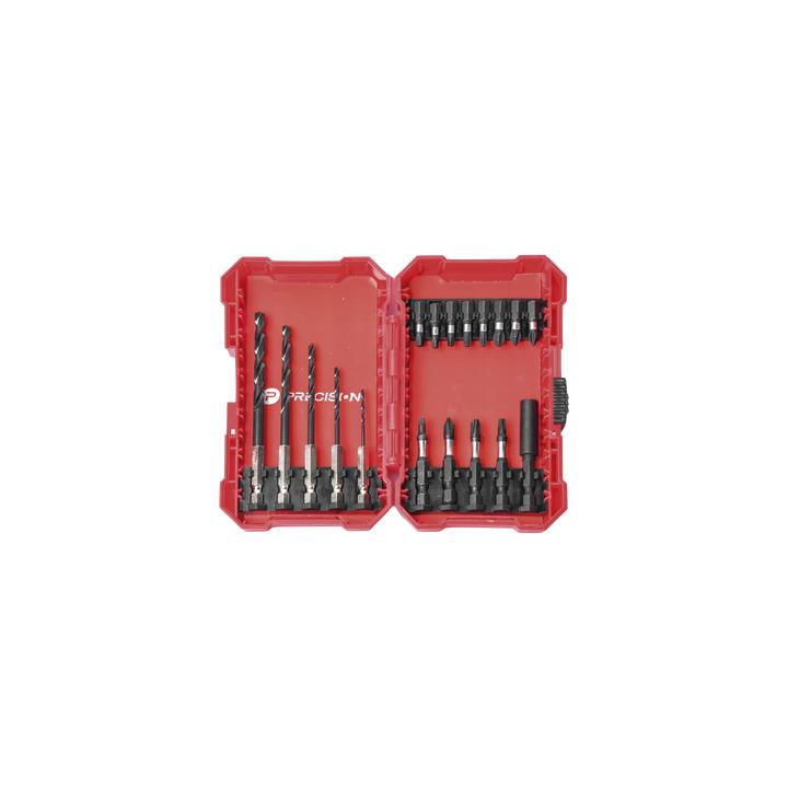 Juego de 18 Puntas y Brocas para Taladro, con Entrada Hexagonal de 1/4", Incluye Estuche.