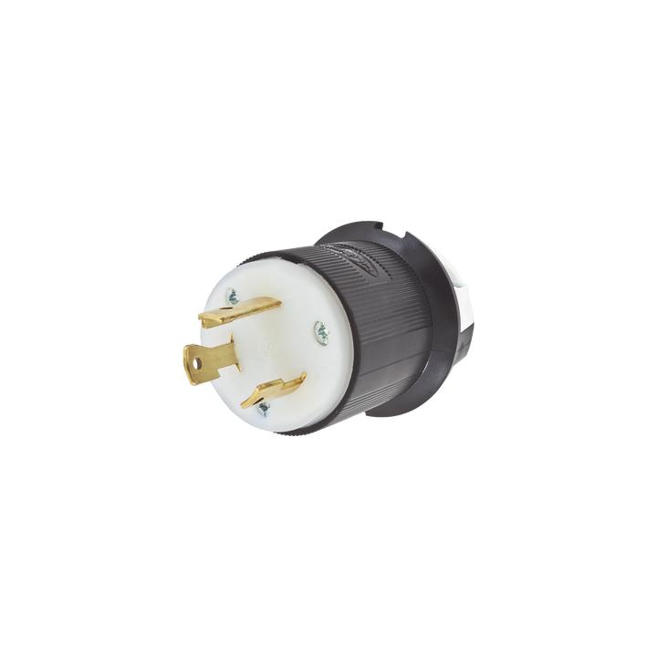 Clavija Industrial con Bloqueo de Media Vuelta / 30 A 125 V CA / 2 Polos 3 Hilos / Color Blanco y Negro / Nema L5-30P.