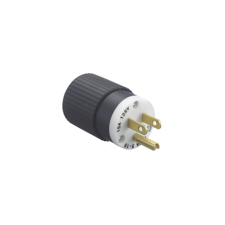 Clavija Negra 15 A 125 V CA 2 Polos 3 Hilos (NEMA 5-15P).