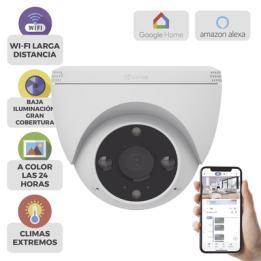 Domo IP 3 Megapíxel (2K) / Wi-Fi / Sirena y Estrobo /Audio de Dos Vías / Detección Humana y Vehiculo / Notificación
