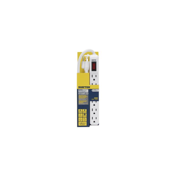 Multicontacto con cable 30 cm. 6 tomas 127 Vca línea, tierra, neutro 15 A max.