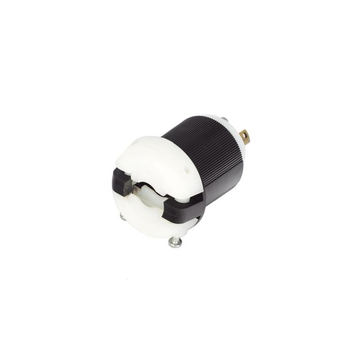 Clavija Industrial con Bloqueo de Media Vuelta / 30 A 250 V CA / 2 Polos 3 Hilos / Color Blanco y Negro / Nema L6-30P.