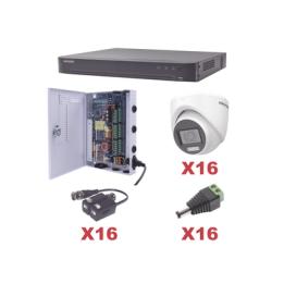 KIT TurboHD 1080p / DVR 16 Canales / 16 Cámaras Turret con Audio Integrado (Exterior 2.8 mm) / Transceptores /