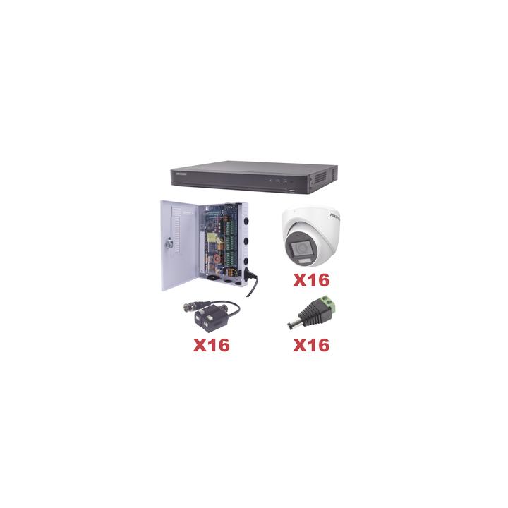 KIT TurboHD 1080p / DVR 16 Canales / 16 Cámaras Turret con Audio Integrado (Exterior 2.8 mm) / Transceptores /