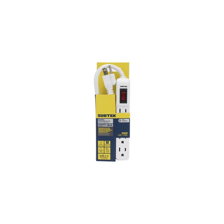 Multicontacto con cable 30 cm. 4 tomas 127 Vca línea, tierra, neutro 15 A max.