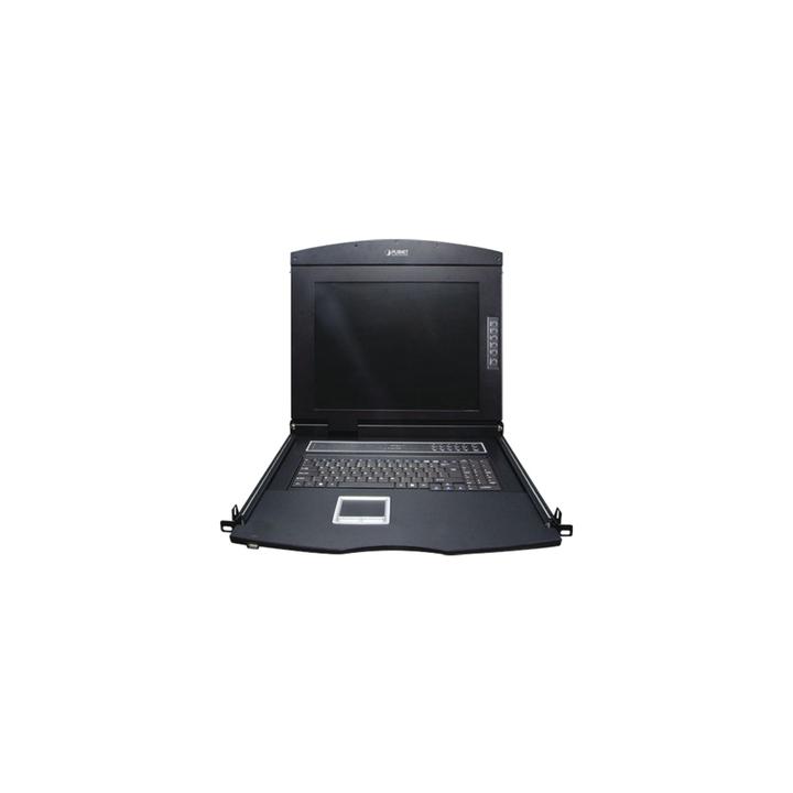 Switch KVM con Monitor de 17"con Teclado y Trackpad para Rack de 1U de Cuatro Postes, 8 Puertos VGA Para Acceder y