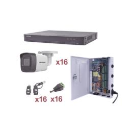 KIT TurboHD 1080p / DVR 16 Canales / 16 Cámaras Bala (exterior 2.8 mm) / Transceptores / Conectores / Fuente de Poder