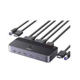 Conmutador KVM HDMI 4K | HDMI 2.0 | 2 Entradas 1 Salida | 4 Puertos USB 3.0 (3 USB-A *1 USB-C) | Soporta 4K@60Hz | HDR