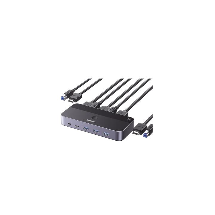 Conmutador KVM HDMI 4K | HDMI 2.0 | 2 Entradas 1 Salida | 4 Puertos USB 3.0 (3 USB-A *1 USB-C) | Soporta 4K@60Hz | HDR