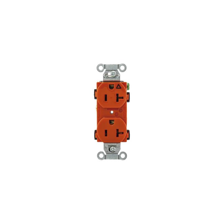 Contacto Dúplex Conexión a Tierra Aislada/ 20 A 125 V/ 2 polos 3 Hilos/ Color naranja/ Nema 5- 20R/ Grado Comercial.