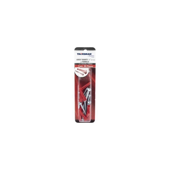 Paquete Con 10 Taquetes Rojos de 1/4" y 10 tornillos 10 x 1 1/2" (4.82 x 38 mm) (1103-05002)