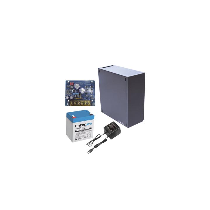 Kit con fuente PLB2 con salida de 12 Vcc a 1.5 Amper, incluye transformador y batería de 12 V a 5.5 Amper