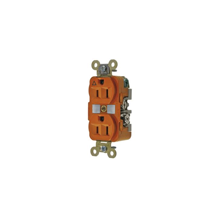 Contacto Dúplex Conexión a Tierra Aislada 15A 125V/ 2 Polos 3 Hilos/ Color Naranja/ Nema 5-15R/ Grado Industrial.