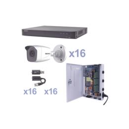KIT TurboHD 1080p / DVR 16 Canales / 16 Cámaras Bala (exterior 2.8 mm) / Transceptores / Conectores / Fuente de Poder