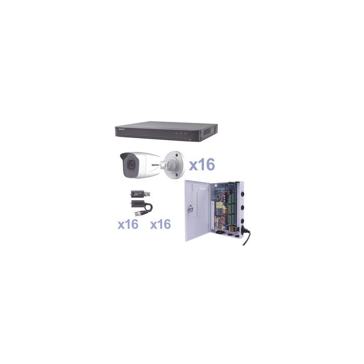 KIT TurboHD 1080p / DVR 16 Canales / 16 Cámaras Bala (exterior 2.8 mm) / Transceptores / Conectores / Fuente de Poder