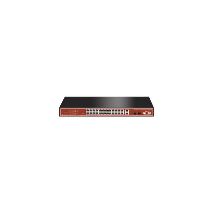 Switch PoE (802.3af/at/bt) / No administrable de largo alcance / Hasta 250m / Con 24 x 10/100Mbps + 2 x SFP Gigabit