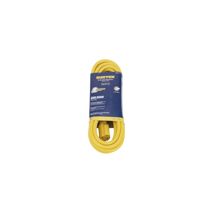 Extensión Eléctrica de Uso Rudo Aterrizada 5 metros /127 V CA 10 A Máximo / Color Amarillo.