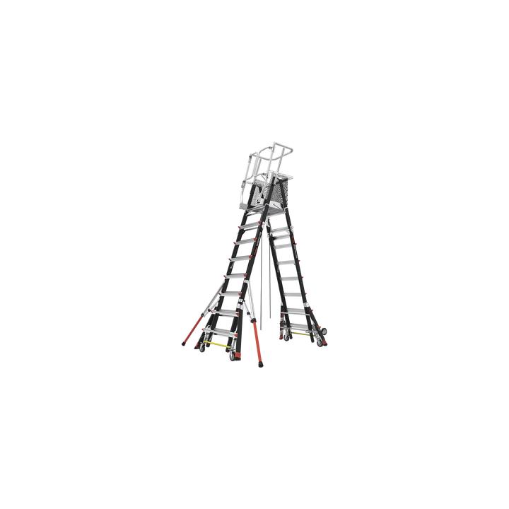 Escalera de Fibra de Vidrio  con Jaula de 8'-14' (2.44 - 4.27 m). Con Ajuste en Ruedas (RATCHET™ Leveler)