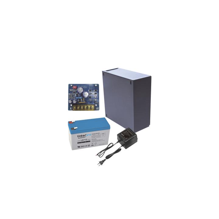 Kit con fuente PLB2 con salida de 12 Vcc a 2.5 Amper, incluye transformador y batería de 12 V a 7 Amper