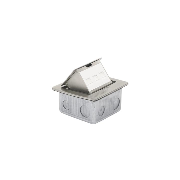 Mini Caja de Piso Rectangular para Datos y Conectores Tipo Keystone, Color y Material en Acero Inoxidable (3 Puertos)