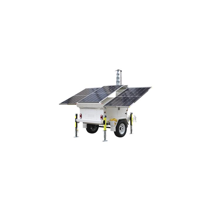 Traila / Remolque con Mástil Retráctil de 7.5 m. para Videovigilancia o Iluminación, con Bases para Instalar Paneles